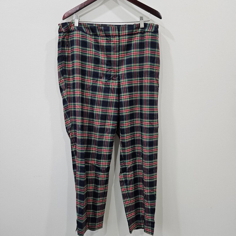 Talbots Womens Tartan Plaid Pants Size 16W Blue Red Bow Lace Equestrian Academia